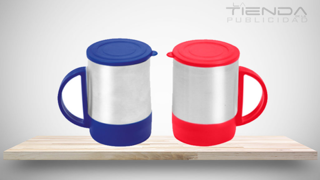 mug con tapa rojo y azul