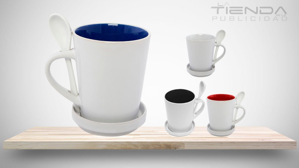 mug taza con cuchara y portavaso